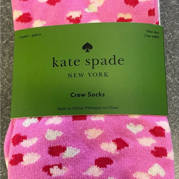 Kate Spade Pink and Red Heart Crew Socks 3 pair o/s - Picture 4 of 5
